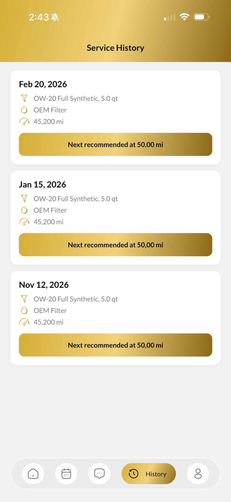 PrimeLube service history