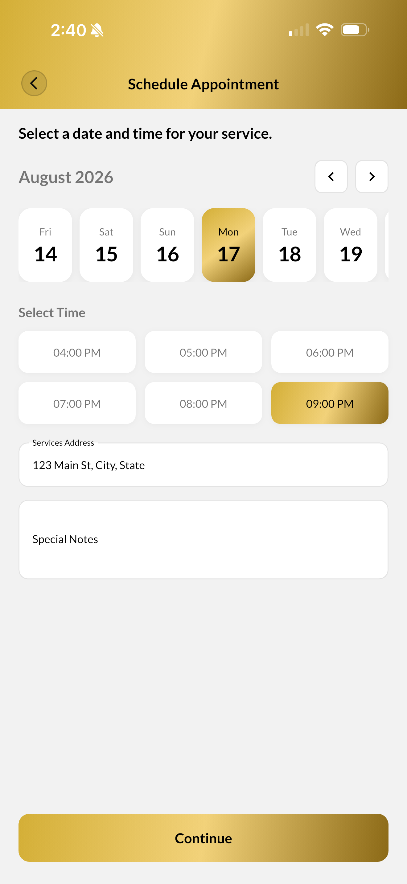 PrimeLube schedule appointment screen