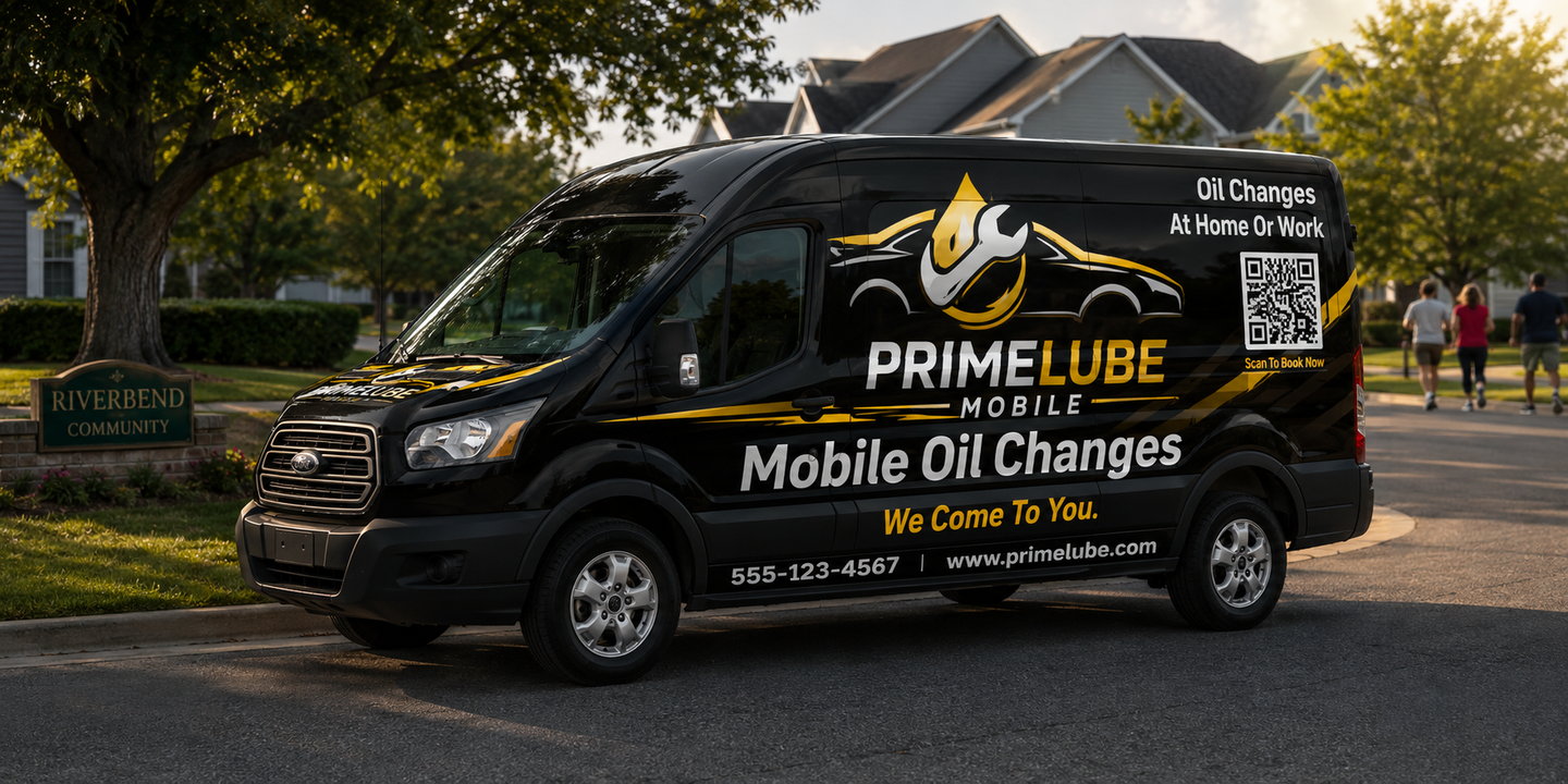 PrimeLube Mobile service van in a neighborhood