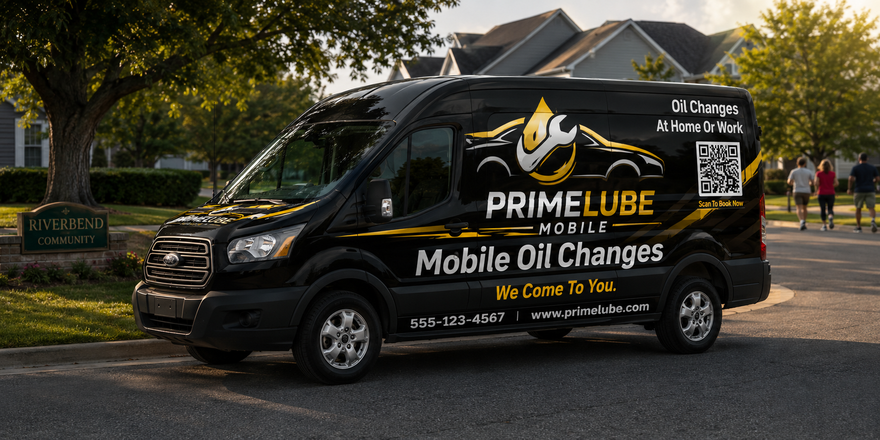 PrimeLube Mobile service van in a neighborhood
